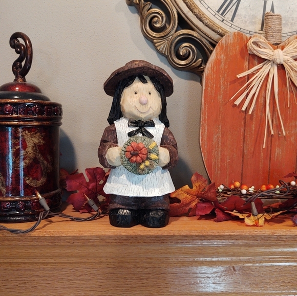 Undefined Other - Thanksgiving Girl Wood Statue Decor!